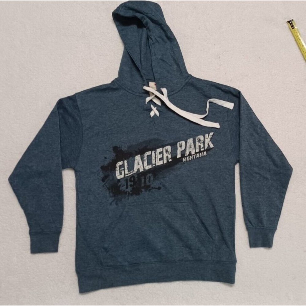 Retrovision Apparel Men's Glacier, Montana Blue/Gray Pullover Hoodie Sz M